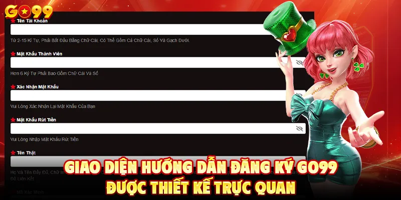 Giao diện hướng dẫn đăng ký GO99 được thiết kế trực quan